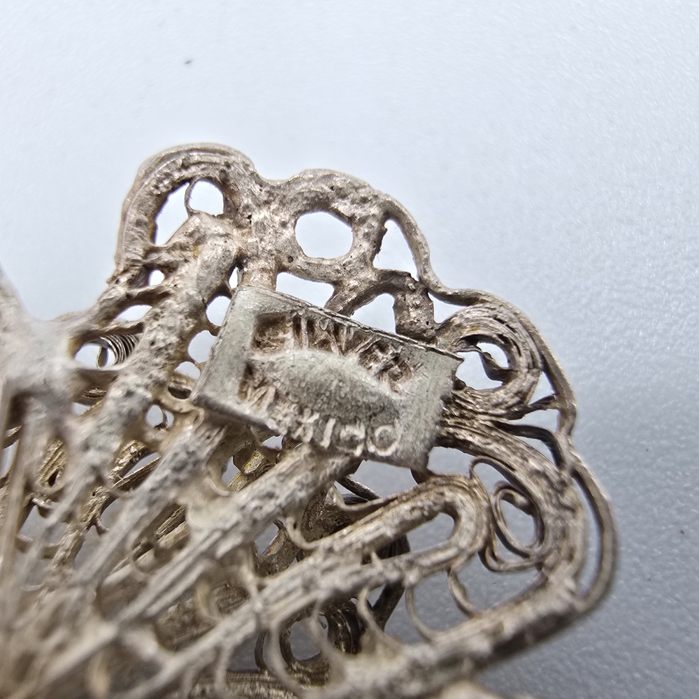 VTG Mexico Silver Filigree Flower Brooch Pin Layered Floral 1.75" REPAIR - Picture 9 of 12
